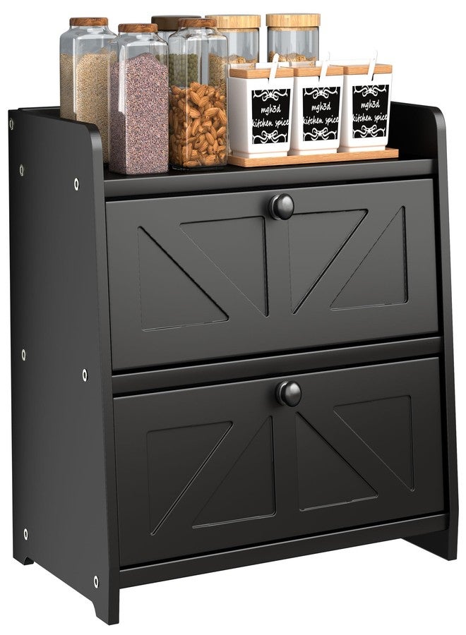 TQQDCI Bread Box for Kitchen Countertop, Double Layer Wooden Breadbox, Large Capacity Bread Storage Bin, Homemade Bread Storage Container, Farmhouse Breadbox Organizer, Black - Image 1